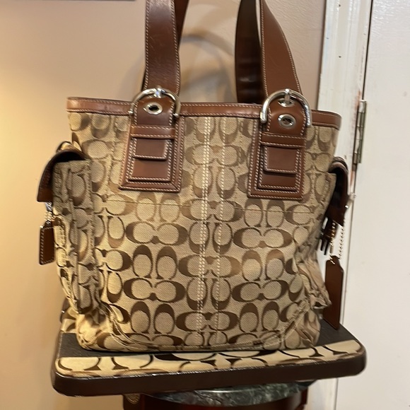 Vintage Coach Brown Signature Tote Bag with Laptop Case - Picture 4 of 12